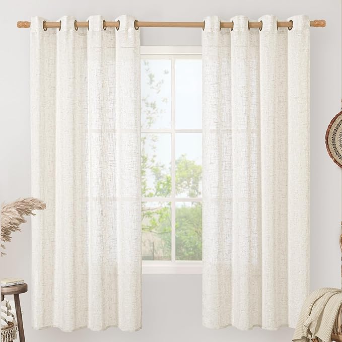 LAMIT Linen Blended Curtains 72 inch for Bedroom, Linen Textured Light Filtering Drapes Bronze Grommet Boho Neutral Panels for Farmhouse/Living Room, 2 Panels, 52 x 72 Inch, Cream
