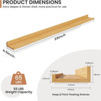 Fun Memories Picture Ledge Shelves Set of 2, 55 Inch Rustic Wall Mounted Floating Shelves with Lip for Home Storage and Décor in Bathroom, Kitchen, Nursery, Bedroom, Living Room, Oak