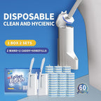 Disposable Toilet Brush Cleaning System, Two Sets of Wands and 60p Refills Pads Replacement Heads, Wall Mounted Toliet Stick Wand Starter Kit Bathroom Maintenance, Toilet Bowl Cleaner Holder