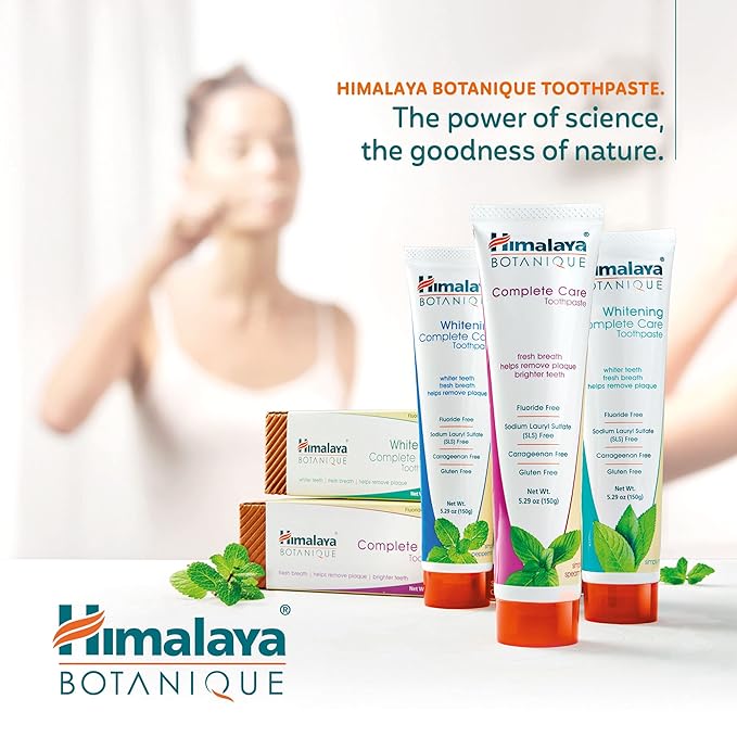 Himalaya Botanique Complete Care Toothpaste, Herbal, Peppermint Flavor, Fights Plaque, Freshens Breath, Fluoride Free, No Artificial Flavors, SLS Free, Cruelty Free, Foaming, 5.29 Oz, 1 Pack
