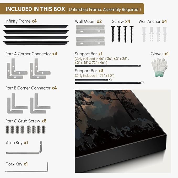 SIGNWIN 60"x72" Extra Large Framed Wall Art Silhouetted Trees at Dusk, Dramatic Forest and Cloudscape for Home Living Room Bedroom Decor (Frame Assembly Required)