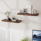 24 x 9 Floating Shelves, 9 Inch Deep Floating Shelf Wall Mounted, 24 Inch Bathroom Shelves Set of 2, Rustic Wood Wall Shelf for Bedroom, Living Room, Walnut Color