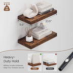 Heimlove 12" Deep Floating Shelves for Wall, 24 Inch Wall Shelf Bathroom Shelves Set of 2, Wall Mounted Shelves for Books Living Room Laundry Room Bedroom Kitchen Home Office, Rustic Brown