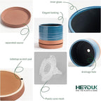 6 + 8 Inch Plant Pots, Ceramic Planter Pot with Drainage Hole & Saucer, Indoor/Outdoor Cylinder Round Planter Pot, Aqua Blue & Terracotta