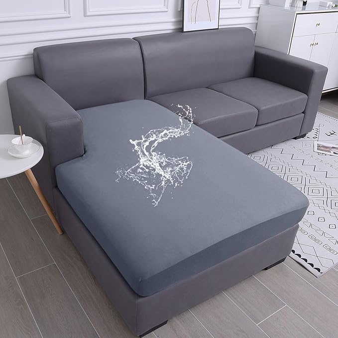 hyha Waterproof Couch Cushion Covers, Sectional Sofa Slipcovers Washable, L Shape Chaise Dog Couch Covers for Sectional Sofa, Universal Furniture Protector (1 Piece for Chaise, Grey)