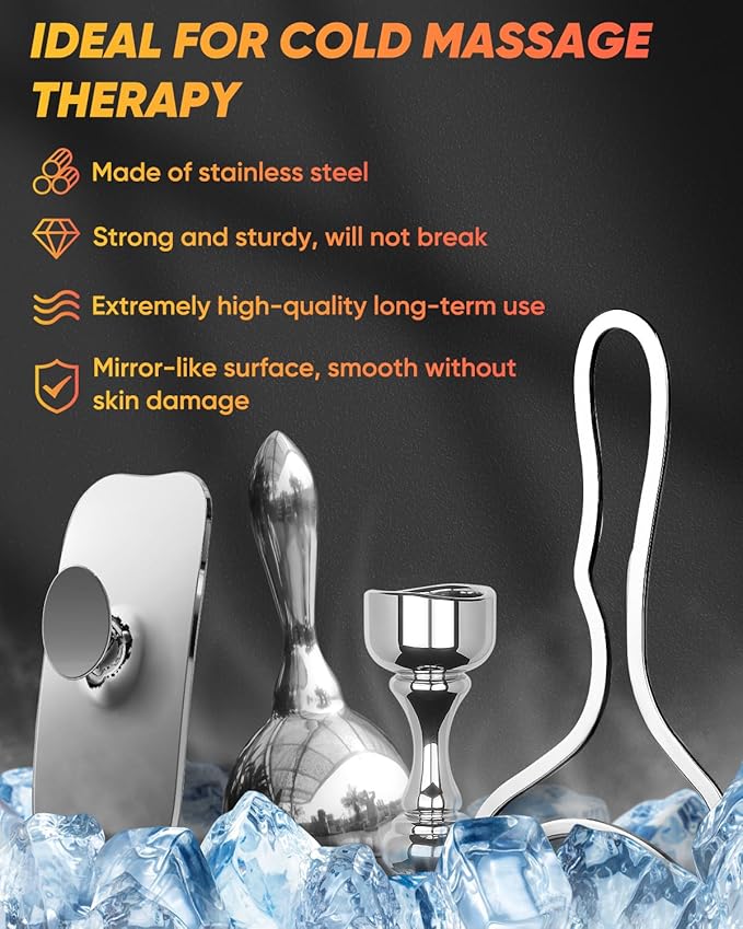 ONUEMP Stainless Steel Therapy Massage Tools, Gua Sha Scraping Body & Face Massager, Maderoterapia Kit Colombiana for Ice Body Sculpting, Lymphatic Drainage, Cellulite Remover, Relieve Sore Muscle
