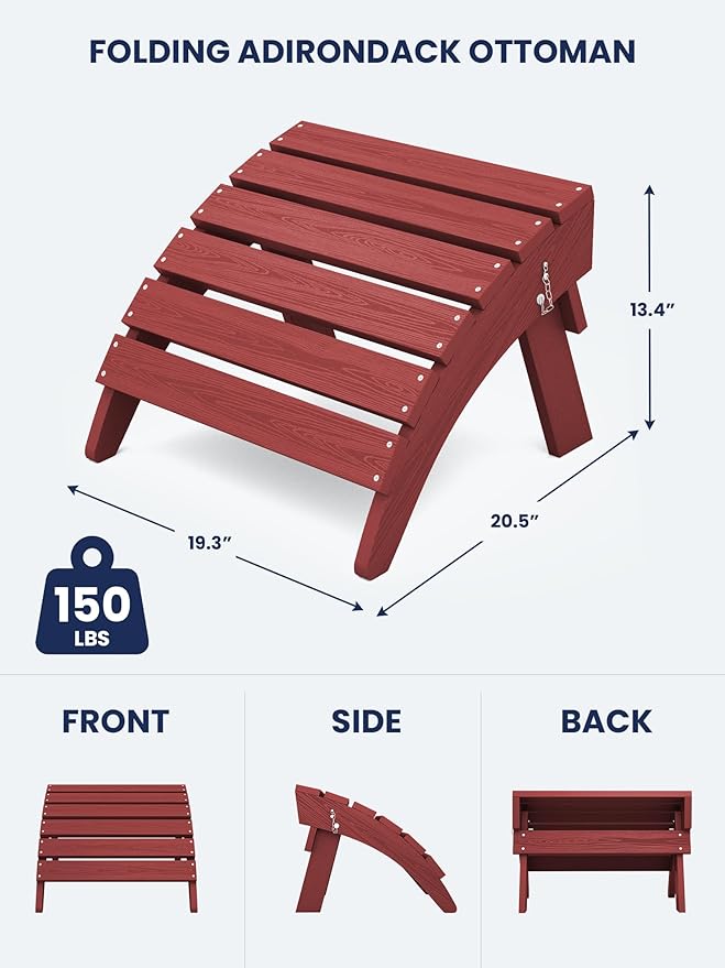 KINGYES Folding Adirondack Ottoman for Adirondack Chair, Red