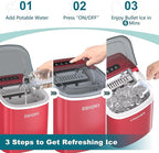 EUHOMY Countertop Ice Maker Machine with Handle, 26lbs Per Day, 9 Ice Cubes Ready in 6 Mins, Auto-Cleaning Portable Ice Maker with Basket and Scoop, for Home/Kitchen/Camping/RV (Red)
