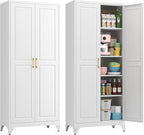 75" Kitchen Pantry Cabinet, White Metal Storage Cabinets with 2 Doors and 4 Adjustable Shelves, Tall Pantry Storage Cabinet for Kitchen, Dining Room, Living Room