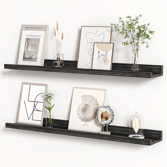 Floating Shelves for Wall, Picture Ledge Shelf 36 Inch Solid Wood Set of 2, Rustic Wall Shelves with Lip, Kids Bookshelf, Photo & Picture Live Edge Floating Shelves for Bedroom, Living Room, Kitchen