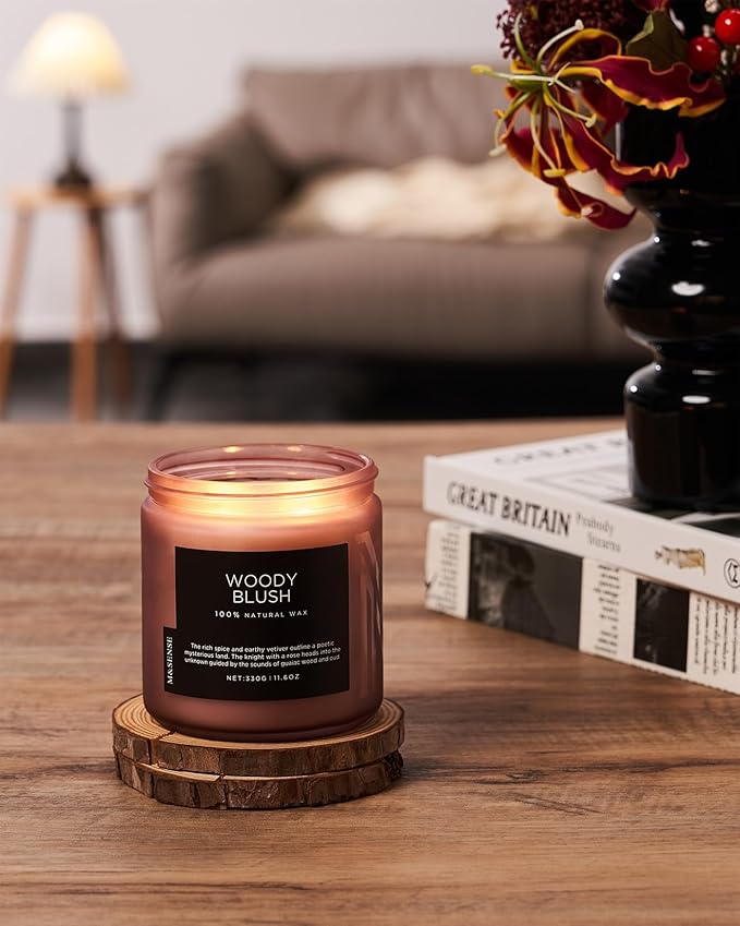 M&SENSE Rose Oudwood Scented Candle, 11.6oz 70 Hours Natural Soy Wax Long Lasting Slow Burning Candles, 2 Wick Relaxing Aromatherapy Gifts for Home Decor