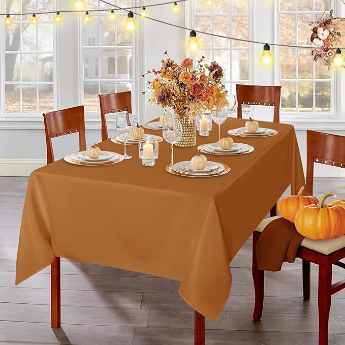 sancua Tablecloth Rectangular - 60 x 120 Inch - Stain and Wrinkle Resistant Washable Fabric Fall Table Cloth Rectangle, Thanksgiving Decorative Polyester Table Cover for Dining, Parties, Bronze