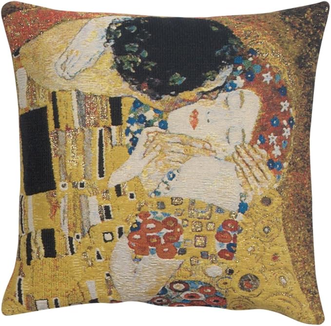 C Charlotte Home Furnishings Inc Kiss II Belgian Cushion Cover | Pure Cotton Decorative Cushion Case | Cushion Cover for Indoor Use | 17x17 Inch Cushion Cover for Living Room I by Gustav Klimt