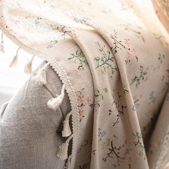 Sutuo Home Boho Curtain Semi-Blackout Crochet Hollow Lace Patchwork with Floral Print Cotton Linen Fabric, Handmade Tassels Rod Pocket Bohemian Window Drapes for Living Bedroom, 59"W x 84"L, 1 Panel