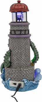 Lighthouse Attack Kraken Theme Spooky Halloween Village Multi-Color LED Lights, Animated Rotating Food Light and Music 6" x 5.5" x 12"