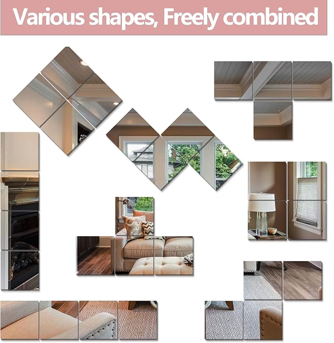 Unbreakable Full Length Wall Mirror,The Door Mirror,4Pack 16''x16'',Acrylic Kids Shatterproof Plexiglass Long Mirrors for Bedroom Closet,Children Non Glass Stick on Mirrors