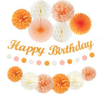 Orange Hippie Birthday Party-Decorations Paper-Flowers - 14pcs Happy Banner Fall Honeycomb Tissue Pom Poms,Boho Streamers Garland Fans,Sweet Peach Groovy Sunset Groovy Hanging Supplies Decor Hugfond