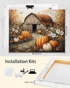 Autumn Pumpkin Barn Framed Wall Art Decor, Moody Fall Decor Rustic Country Landscape Picture Print for Farmhouse Decor,Thanksgiving Decorations Country Canvas Wall Art, Ready to Hang