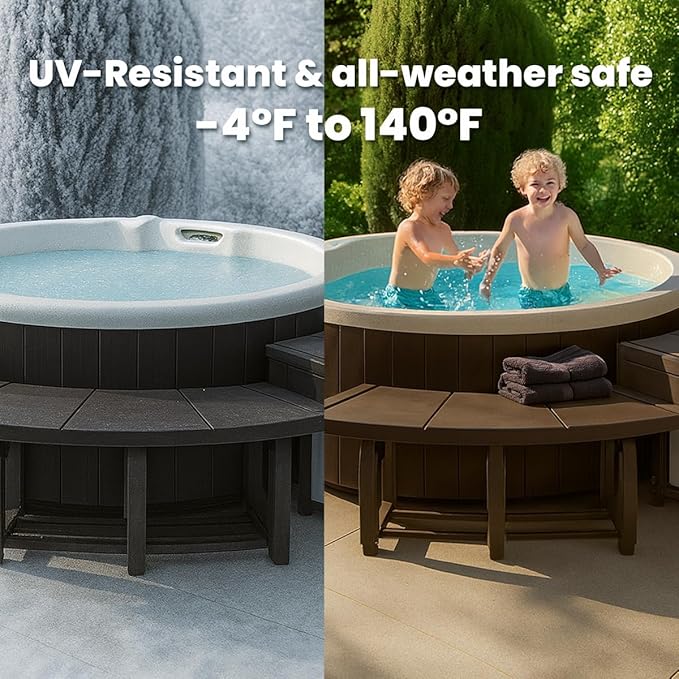 XtremepowerUS SPA Bench Set with Storage & Roller Shades – 2 Medium & 2 Tall Benches, Brown, 400 lbs Capacity, Outdoor Use