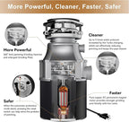 Trifecte Garbage Disposals with Power Cord, Coutinuous Feed Food Waste Disposal with Sound Reduction (EM 200)