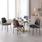 BV Dining Chairs Set of 4, PU Leather Armless Kitchen Chair in Modern Walnut Style, Mid Century Bentwood Side Chair with Metal Legs, Retro Accent Guest Chair for Kitchen Dining Room(Black)