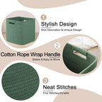 OIAHOMY Storage Cubes 11 Inch Storage Bins-3 Pack, Cotton Rope Woven Baskets for Organizing, Square Baskets for Shelves Organizer, Classroom, Toy Basket, Green