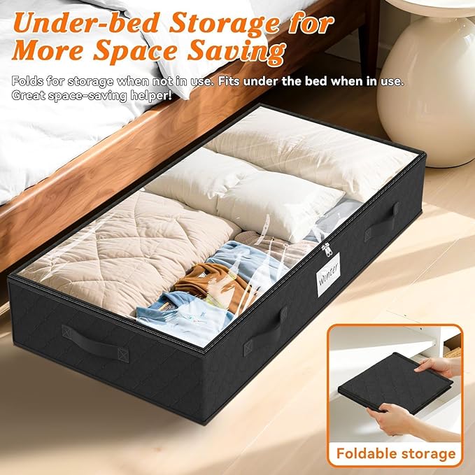 Under Bed Storage Containers 90L 2-Pack Black - 39x20x8 Inch by SpaceWhisper