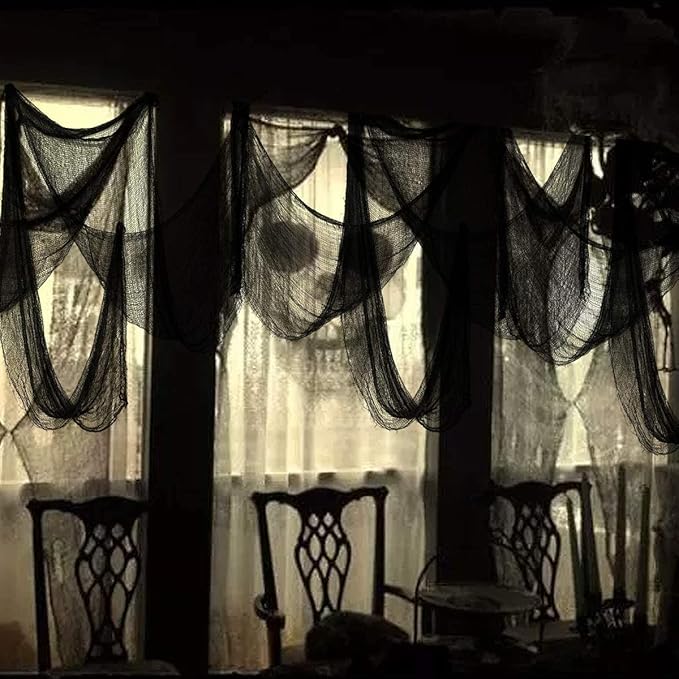 Biubee 5Pcs Halloween Black Creepy Cloth - Spooky Gauze Fabric Cloth for Haunted Horror House Halloween Party Doorway Outdoors Decoration (30" × 72")