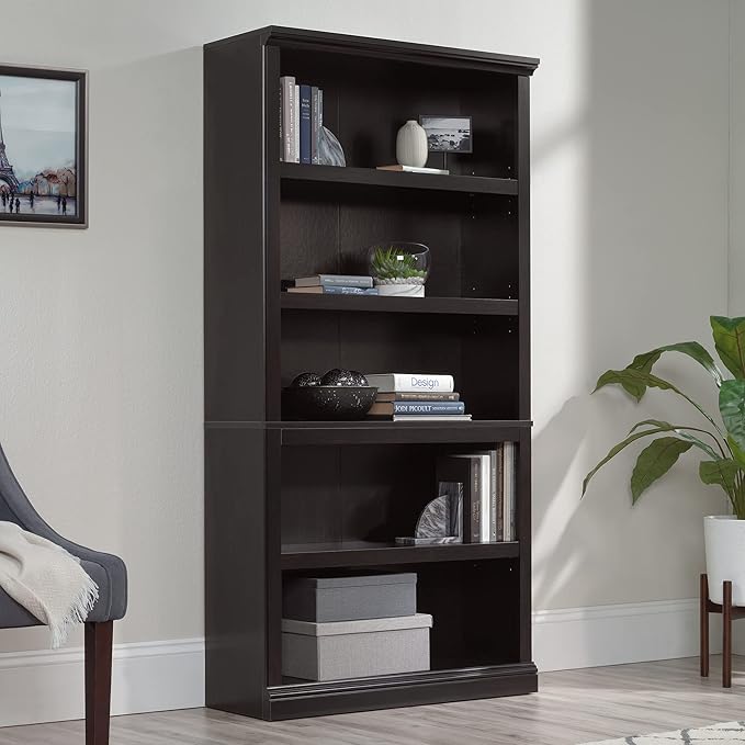 Sauder Miscellaneous Storage 5 Bookcase/Book Shelf, L: 35.28" x W: 13.23" x H: 69.76", Estate Black