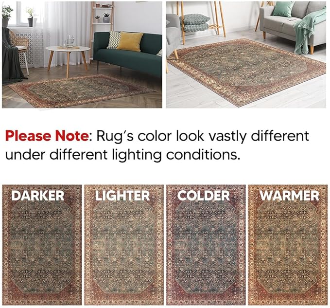 Keen Home Design 2x12 Rug - Machine Washable Runner with Non-Slip Backing, Ideal for Hallway, Entryway, Kitchen, Laundry Room - Vintage, Easy Clean, Durable, Low Pile Rug - (2'6" x 12')