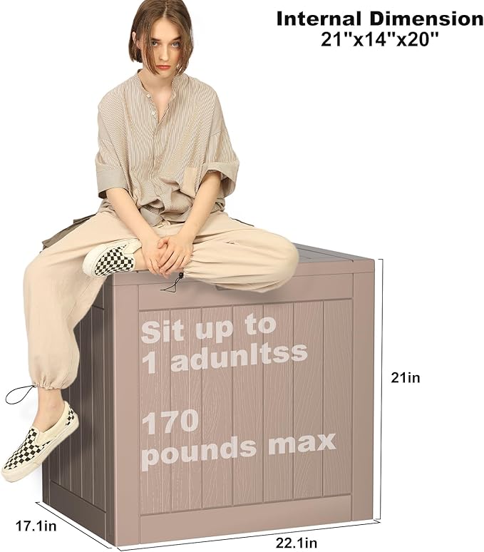 30 Gallon Deck Box Large Outdoor Storage for Patio Furniture,Outdoor Cushions,Garden Tools and Pool Supplies,Waterproof,Resin,Lockable(Grey)