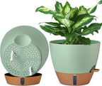montresor 2 Pack 10 inch Plant Pots, PP Plastic Self Watering Planter with Drainage and Tray for Indoor Outdoor Plants, Water Level Window & Reservoir Flower Pots Decorative Planter (Green)