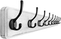 Dseap Coat Rack Wall Mount: 38-1/4" Long, Patented, Heavy-Duty, 10-Double-Hooks Wooden Hanger Rail for Winter Coats Hat Jacket Clothing, White & Black