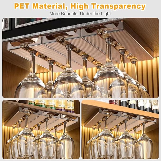 2 Pcs Wine Glass Holder,Stemware Rack Punch-free Hanging Under Cabinet for Bar,Kitchen and Restaurant (Brown)