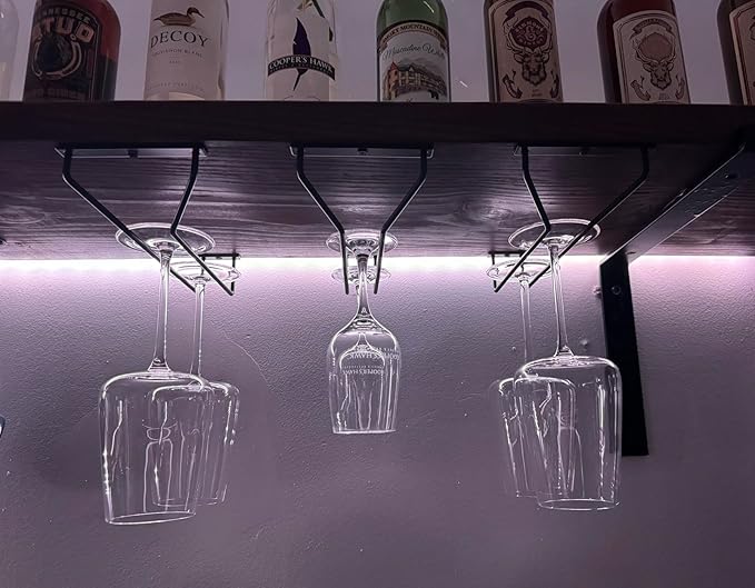 10.8 Inch Black Wine Glass Rack, Under Cabinet Wine Glass Holder Stainless Steel Stemware Rack - Hanging Stemware Holder for Cabinet Kitchen Bar, Set of 2