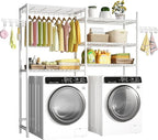 Ulif U5 Over the Washer and Dryer Storage Shelf, Laundry Room Space Saver Bathroom Storage and Organizer Rack for Hanging Towels and Drying Clothes with 5 Wire Shelves, 58.2"W x 13.4"D x 77.5"H, White
