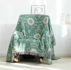 MSGKV Boho Throw Blanket for Couch Bed 100% Cotton Blankets Woven Green Blanket,Versatile Double Sided, Super Soft Warm Blanket 60''x 80''