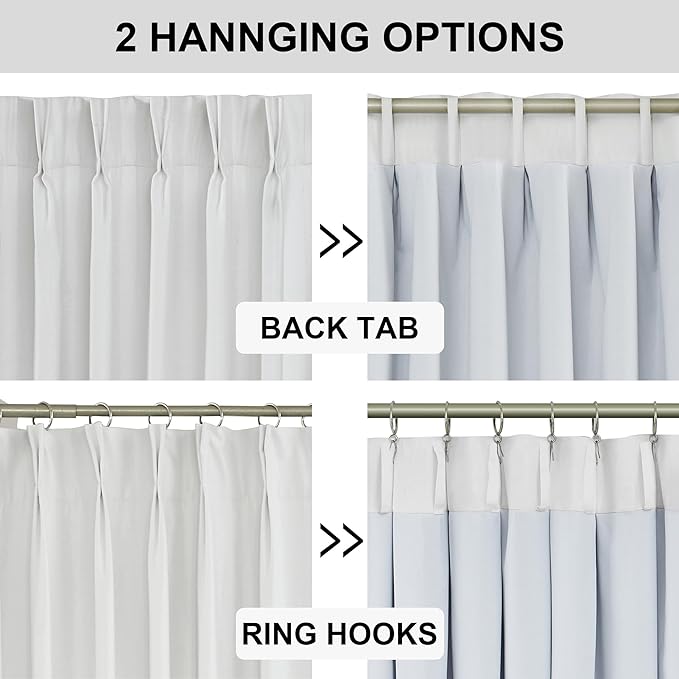 Vision Home White Pinch Pleated Full Blackout Curtains Thermal Insulated Window Curtains 90 inch for Living Room Bedroom Room Darkening Pinch Pleat Drapes with Hooks Back Tab 2 Panel 40" Wx90 L