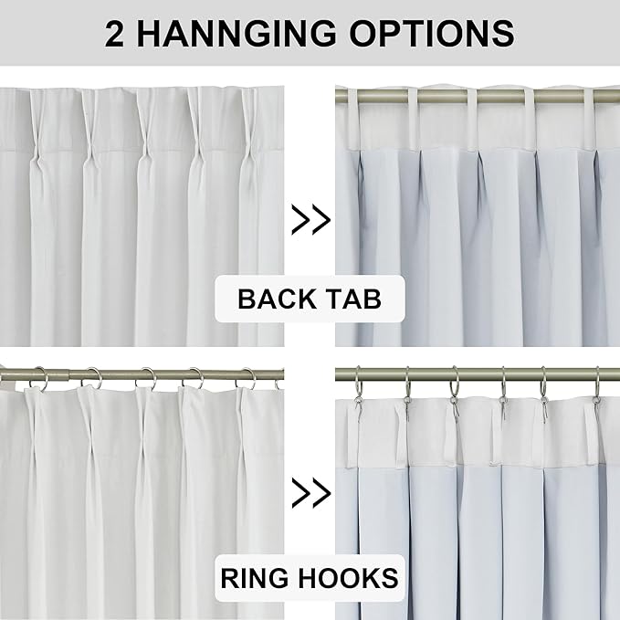 Vision Home White Pinch Pleated Full Blackout Curtains 60 inch Wide Thermal Insulated Window Panels 95 inch for Living Room Bedroom Room Darkening Pinch Pleat Drapes with Hooks Back Tab 60" Wx95 Lx1