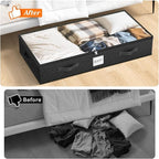 SpaceWhisper 90L Under Bed Storage Containers, 4-Pack Storage Bins with Clear Top, Foldable Closet Organizers and Storage with Label Holder for Clothing, Blankets, Comforter & Pillows(Black)