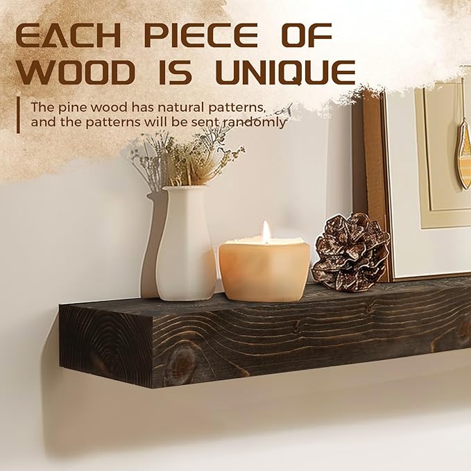72x8x3 Fireplace Mantel - Solid Rustic Wood - Wall Mounted Floating Shelf with Invisible Heavy Duty Steel Bracket (Weathered Black)