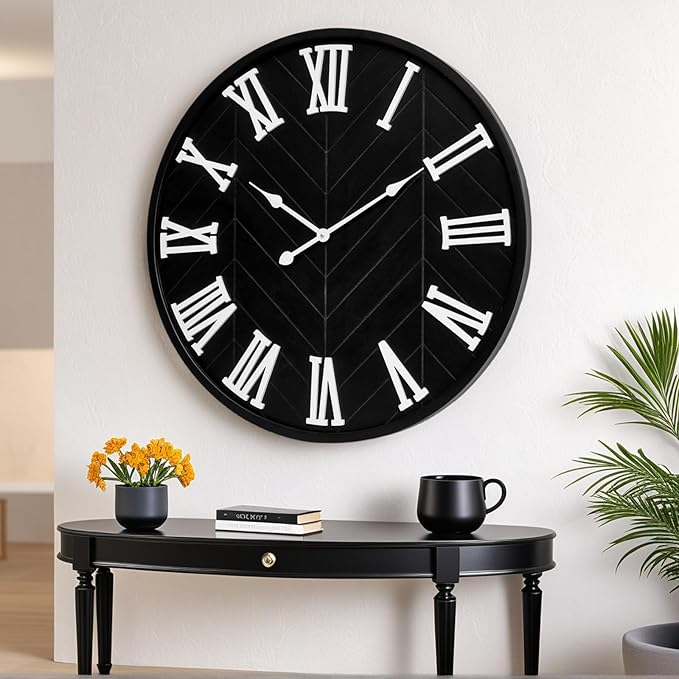 30 Inch Large Wall Clock Farmhouse Style - Black Silent Non-Ticking Rustic Decor for Living Room, Kitchen, Bedroom