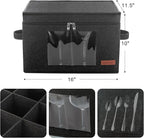 2 Pack Wine Glass Storage Box with Dividers, Stemware Storage Containers for Packing and Moving, China Storage Containers Box for 12 Crystal Glassware, Wine Glasses, Drinkware,Dark Gray
