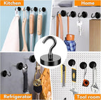 MIKEDE Black Magnetic Hooks, 80Lbs Heavy Duty Earth Magnets with Hooks for Cruise Cabin, Strong Magnet Hooks for Hanging, Super Metal Magnetic Hanger for Grill, Fridge, Kitchen - Pack of 10