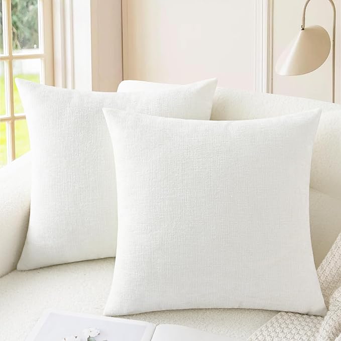 CaliTime Throw Pillow Covers Decorative 16 X 16 Inches Pack of 2 Cozy Chenille Cushion Cases for Couch Sofa Bed Living Room Home True White