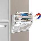 3-Tier Magnetic File Holder, No Drilling Installation File Cabinet Organizer, White Magnetic File Organizer, Magazine Rack, Magnetic Paper Holder for Refrigerator, File Cabinets,White