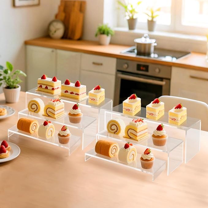 Acrylic Display Risers,12'' Large Display Stands, Thickened to 0.2''(5mm) Stackable Acrylic Shelves for Perfume Display, Clear Risers for Cupcake Stand,Pop Figurines,Tumbler,Food (Clear, 6PCS)