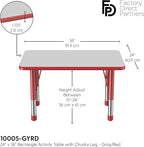 FDP Rectangle Activity School and Classroom Kids Table (24 x 36 inch), Chunky Toddler Leg, Adjustable Height 15-24 inches - Gray Top and Red Edge