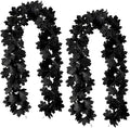 Joyhalo 2 Pack Halloween Garland, 5.7FT Black Leaf Garland for Mantle, Artificial Hanging Black Maple Leaves Vines, Spooky Halloween Outdoor Floral, Haunted Mansion, Fireplace, Fall Decor