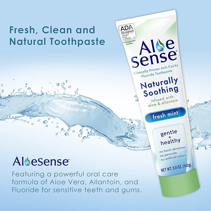 Naturally Soothing Toothpaste for Sensitive Teeth and Gum Care with Aloe Vera, Allantoin & Fresh Mint Flavor, Gentle & Natural, ADA Approved (5-oz, 12 Count)